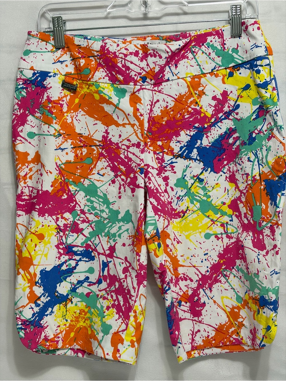 Peck & Peck Petite White Multicolor Paint-Splash Shorts